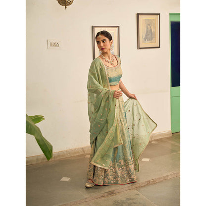 Apeksha Jain Label Green Nayaab Lehenga with Blouse and Dupatta (Set of 3)