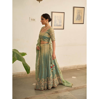 Apeksha Jain Label Green Nayaab Lehenga with Blouse and Dupatta (Set of 3)