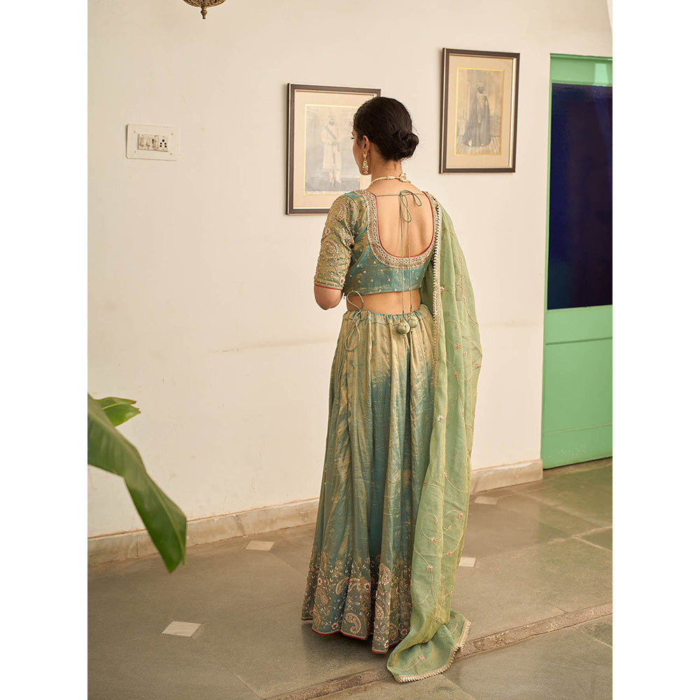 Apeksha Jain Label Green Nayaab Lehenga with Blouse and Dupatta (Set of 3)