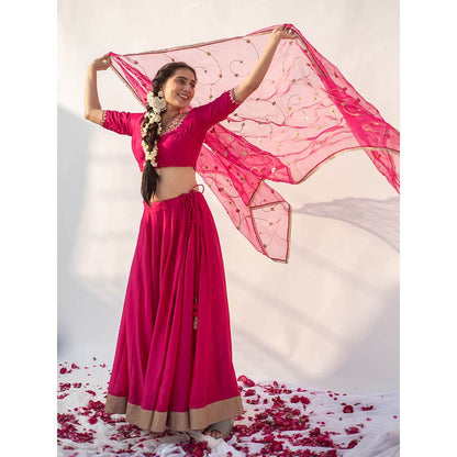 Apeksha Jain Label Rani Pink Lehenga with Blouse and Dupatta (Set of 3)