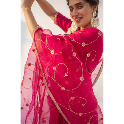 Apeksha Jain Label Rani Pink Lehenga with Blouse and Dupatta (Set of 3)