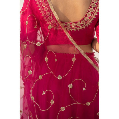 Apeksha Jain Label Rani Pink Lehenga with Blouse and Dupatta (Set of 3)