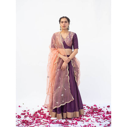 Apeksha Jain Label Purple Lehenga with Blouse and Dupatta (Set of 3)