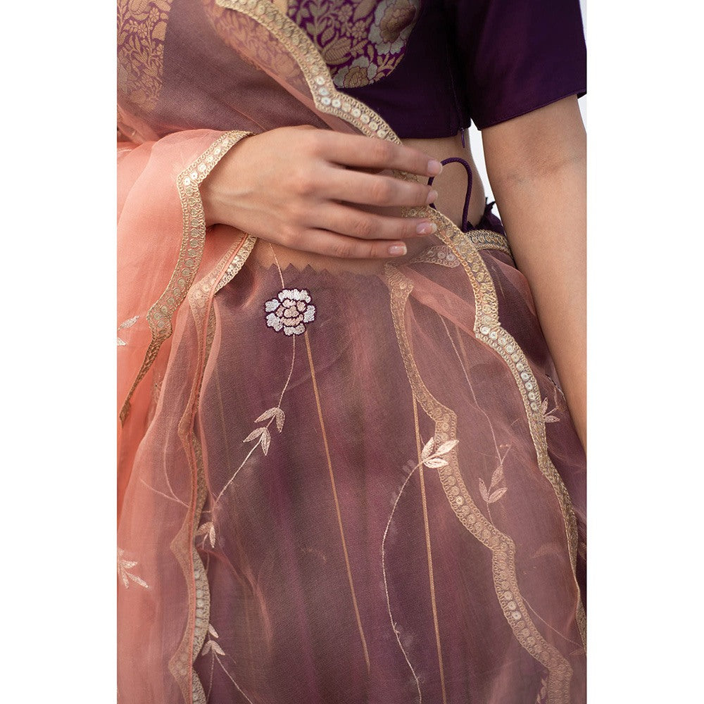 Apeksha Jain Label Purple Lehenga with Blouse and Dupatta (Set of 3)