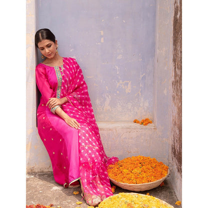 Apeksha Jain Label Pink Anarkali with Pant and Dupatta (Set of 3)