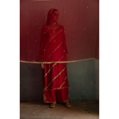 Apeksha Jain Label Red Kurta with Palazzo and Dupatta (Set of 3)