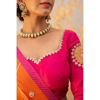 Apeksha Jain Label Orange Lehenga with Blouse and Dupatta (Set of 3)