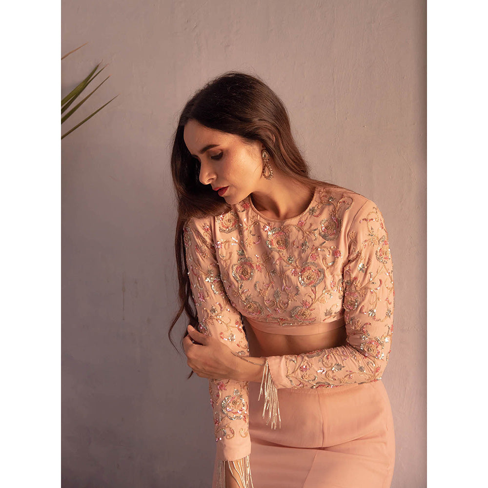 Apeksha Jain Label Powder Pink Fishtale Skirt with Cop Top (Set of 2)