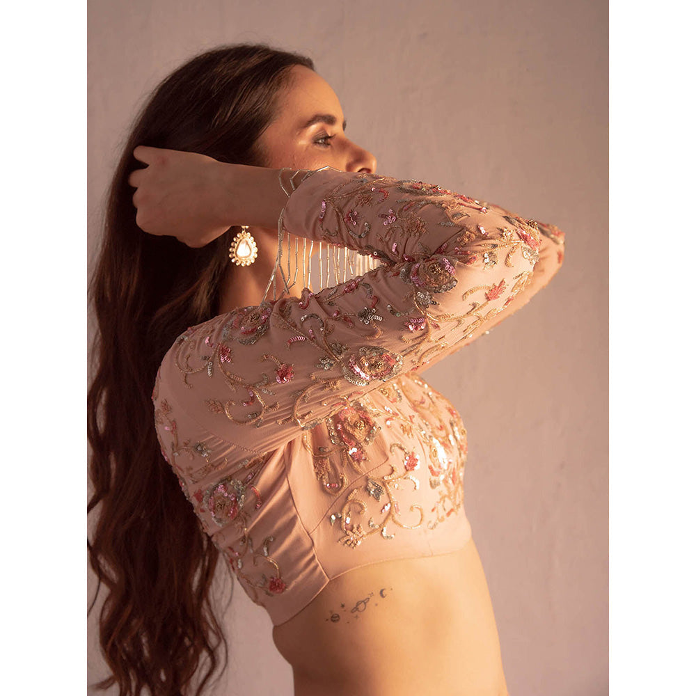 Apeksha Jain Label Powder Pink Fishtale Skirt with Cop Top (Set of 2)