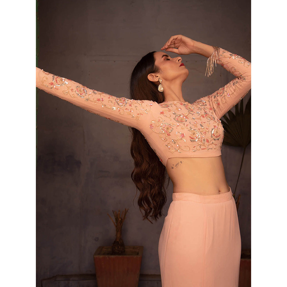 Apeksha Jain Label Powder Pink Fishtale Skirt with Cop Top (Set of 2)