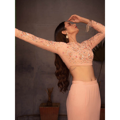 Apeksha Jain Label Powder Pink Fishtale Skirt with Cop Top (Set of 2)