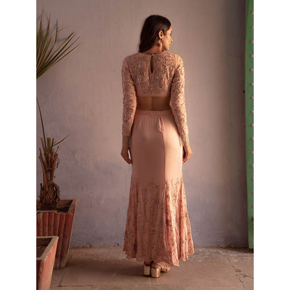 Apeksha Jain Label Powder Pink Fishtale Skirt with Cop Top (Set of 2)