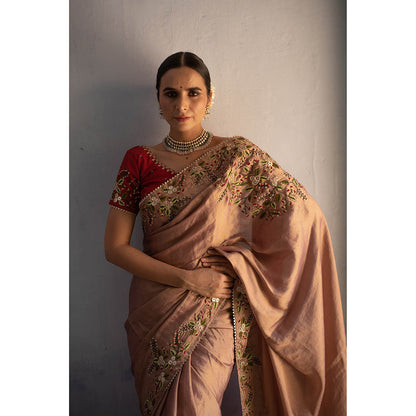 Apeksha Jain Label Rose Gold Saree with Stitched Blouse