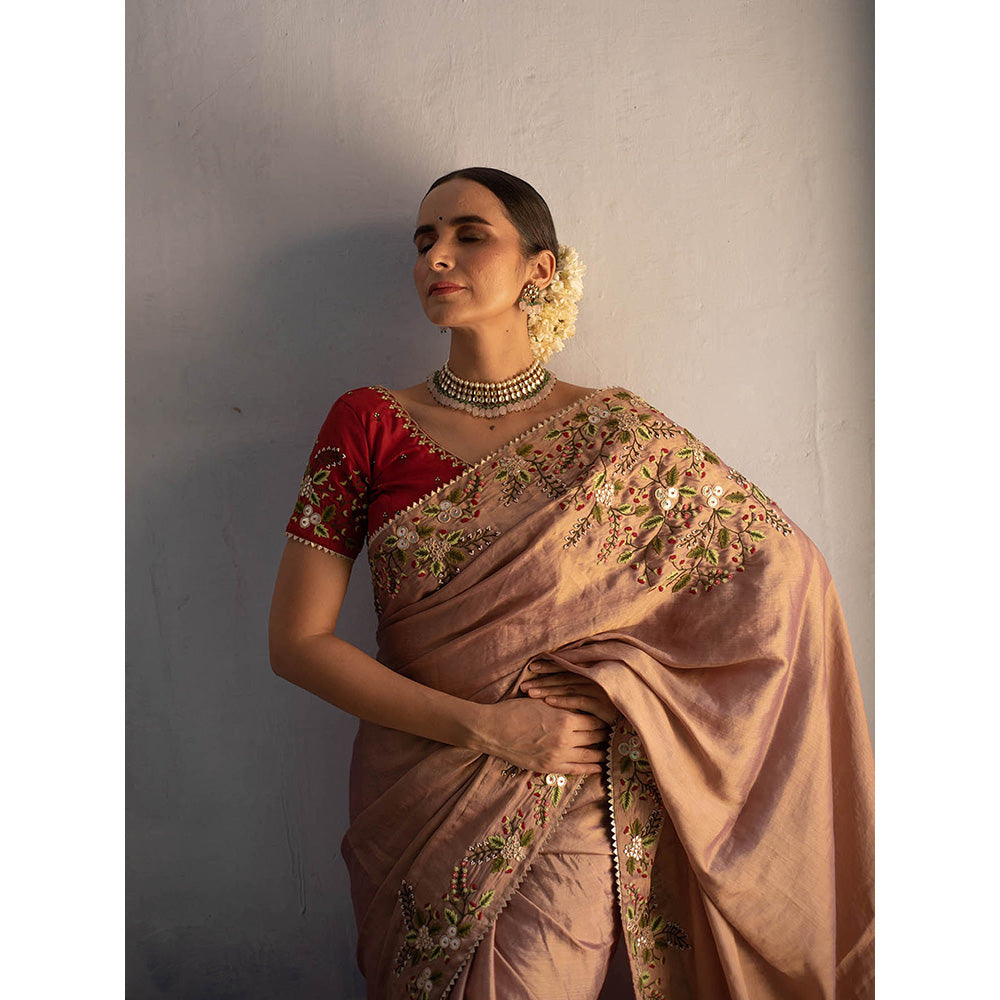 Apeksha Jain Label Rose Gold Saree with Stitched Blouse
