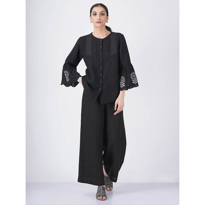 ARCVSH by Pallavi Singh Sunflower Black Top with Pants with Slip (Set of 3)
