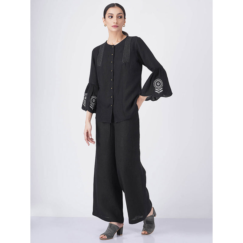 ARCVSH by Pallavi Singh Sunflower Black Top with Pants with Slip (Set of 3)
