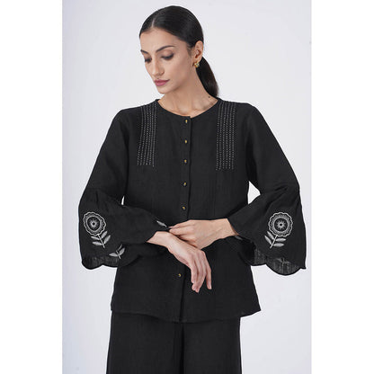 ARCVSH by Pallavi Singh Sunflower Black Top with Pants with Slip (Set of 3)