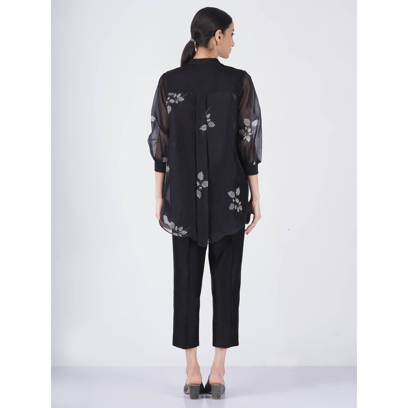 ARCVSH by Pallavi Singh Black Leaf Shirt with Pants & Slip (Set of 3)
