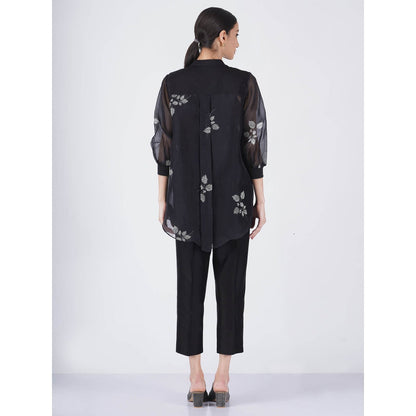 ARCVSH by Pallavi Singh Black Leaf Shirt with Pants & Slip (Set of 3)