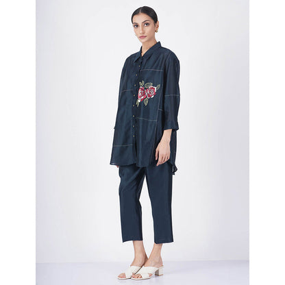 ARCVSH by Pallavi Singh Multi Rose Print Indigo Shirt with Pants & Slip (Set of 3)
