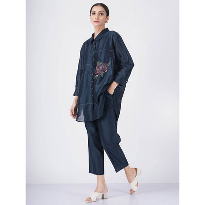 ARCVSH by Pallavi Singh Multi Rose Print Indigo Shirt with Pants & Slip (Set of 3)
