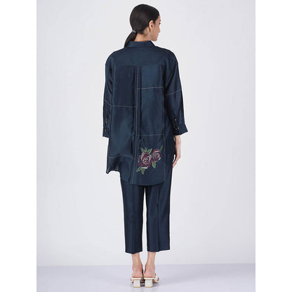 ARCVSH by Pallavi Singh Multi Rose Print Indigo Shirt with Pants & Slip (Set of 3)