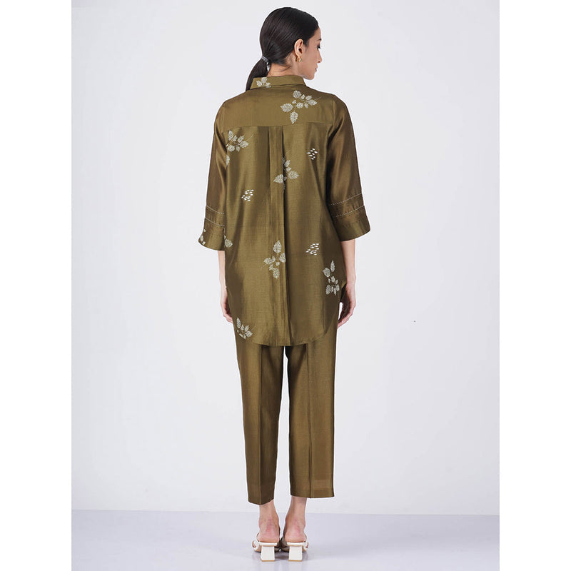 ARCVSH by Pallavi Singh Olive Leaf Shirt with Pants & Slip (Set of 3)