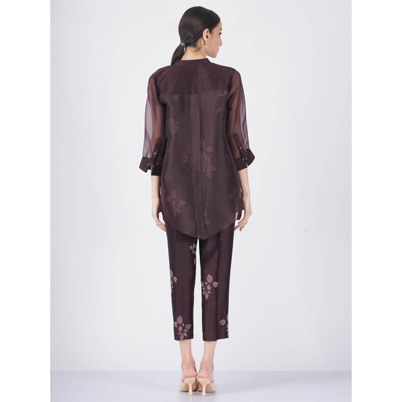 ARCVSH by Pallavi Singh Rose Tank Top with Printed Pants & Organza Shirt (Set of 3)