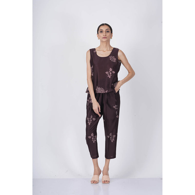 ARCVSH by Pallavi Singh Rose Tank Top with Printed Pants & Organza Shirt (Set of 3)