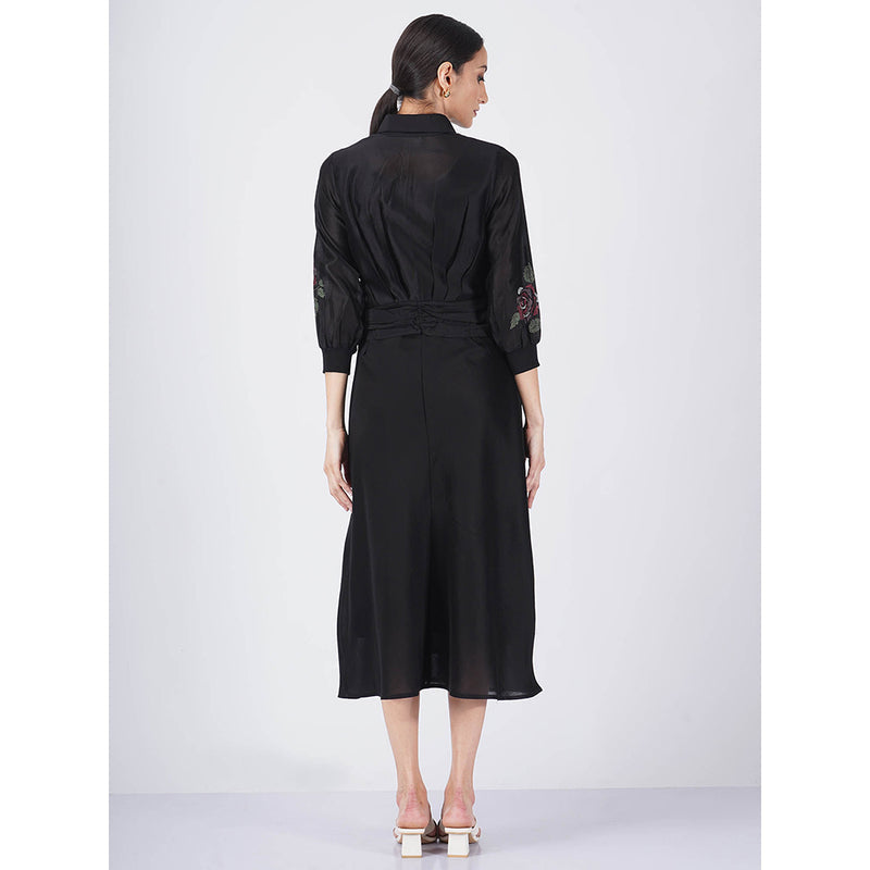 ARCVSH by Pallavi Singh Multi Rose Tie-Up Black Dress with Slip (Set of 2)