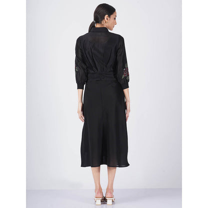 ARCVSH by Pallavi Singh Multi Rose Tie-Up Black Dress with Slip (Set of 2)