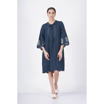 ARCVSH by Pallavi Singh Sunflower A-Line Indigo Dress with Slip (Set of 2)