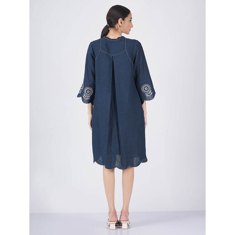 ARCVSH by Pallavi Singh Sunflower A-Line Indigo Dress with Slip (Set of 2)
