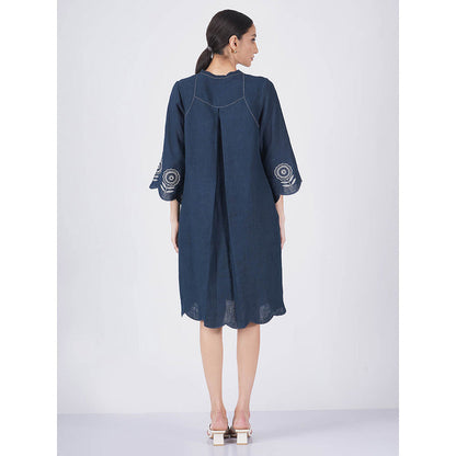 ARCVSH by Pallavi Singh Sunflower A-Line Indigo Dress with Slip (Set of 2)
