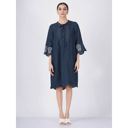 ARCVSH by Pallavi Singh Sunflower A-Line Indigo Dress with Slip (Set of 2)
