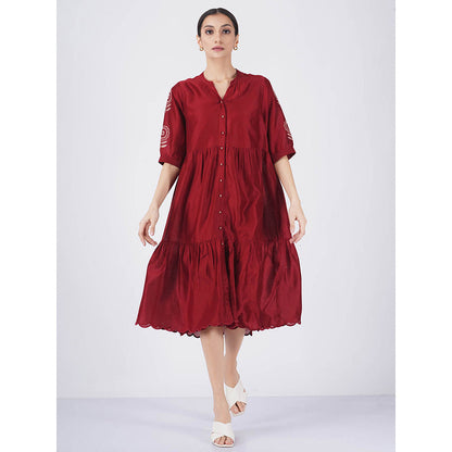 ARCVSH by Pallavi Singh Sunflower Tiered Red Dress with Slip (Set of 2)