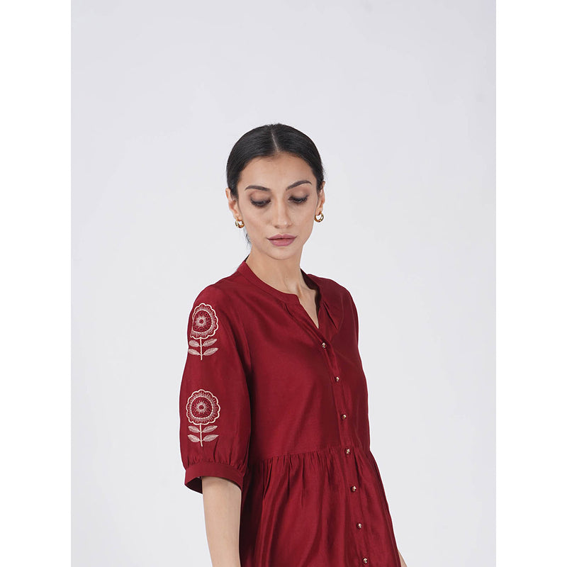 ARCVSH by Pallavi Singh Sunflower Tiered Red Dress with Slip (Set of 2)