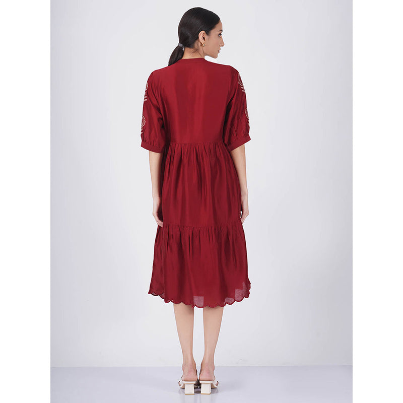 ARCVSH by Pallavi Singh Sunflower Tiered Red Dress with Slip (Set of 2)