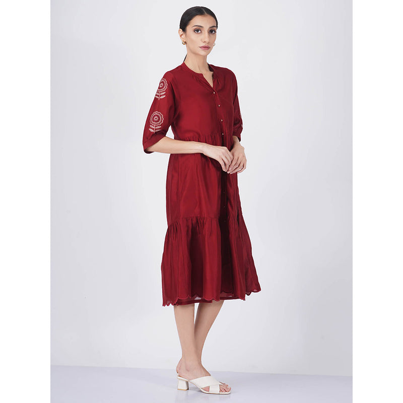 ARCVSH by Pallavi Singh Sunflower Tiered Red Dress with Slip (Set of 2)