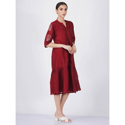 ARCVSH by Pallavi Singh Sunflower Tiered Red Dress with Slip (Set of 2)
