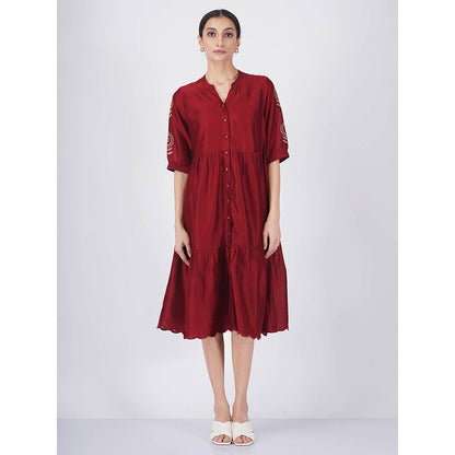 ARCVSH by Pallavi Singh Sunflower Tiered Red Dress with Slip (Set of 2)