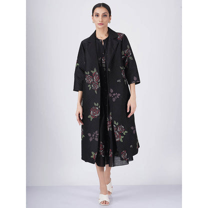 ARCVSH by Pallavi Singh Multi Rose Black Dress with Jacket (Set of 2)