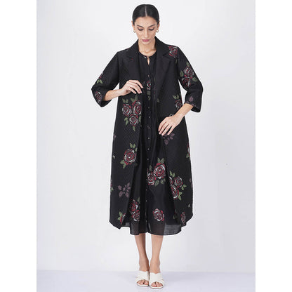 ARCVSH by Pallavi Singh Multi Rose Black Dress with Jacket (Set of 2)