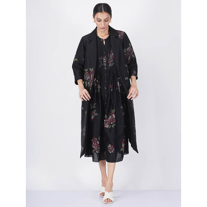 ARCVSH by Pallavi Singh Multi Rose Black Dress with Jacket (Set of 2)