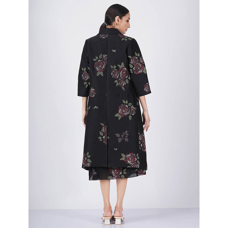 ARCVSH by Pallavi Singh Multi Rose Black Dress with Jacket (Set of 2)
