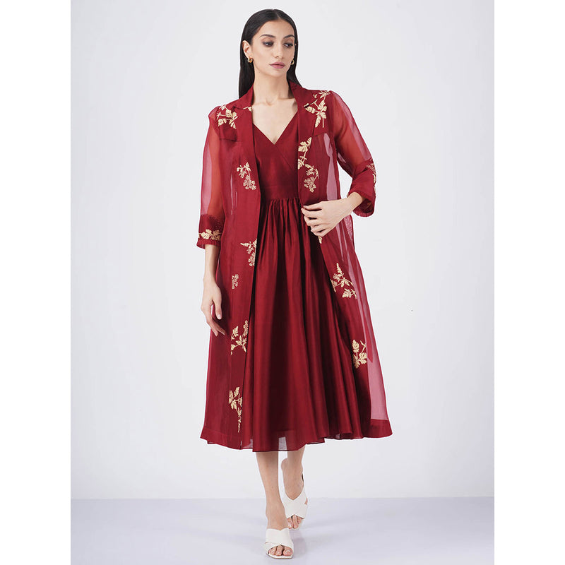 ARCVSH by Pallavi Singh Organza Jacket with Solid Overlap Dress (Set of 2)