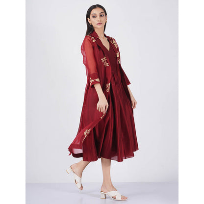 ARCVSH by Pallavi Singh Organza Jacket with Solid Overlap Dress (Set of 2)