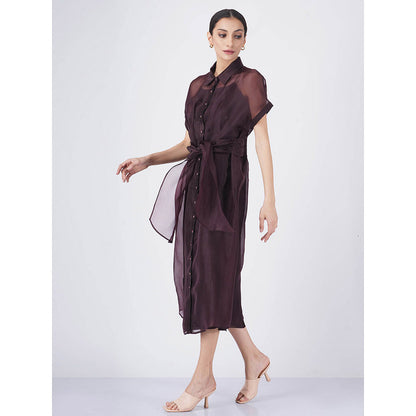 ARCVSH by Pallavi Singh Solid Strap Purple Dress with Pleated Tie-Up Overlay (Set of 2)