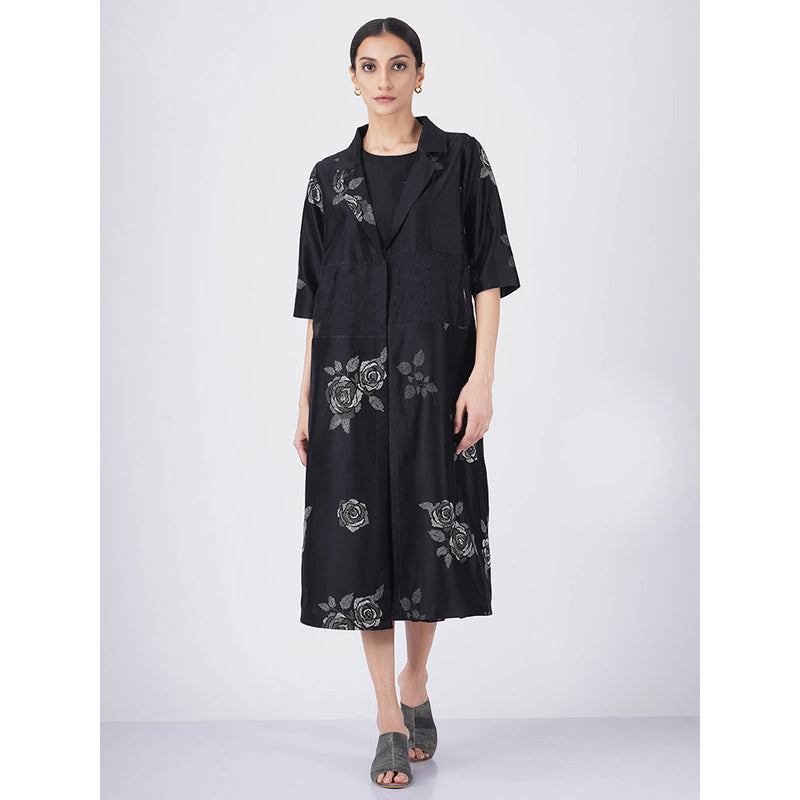 ARCVSH by Pallavi Singh Monochrome Rose Black Jacket with Jumpsuit (Set of 2)