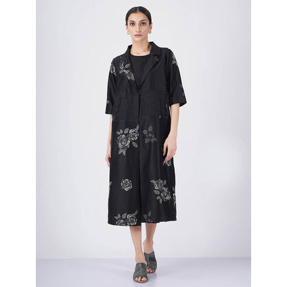 ARCVSH by Pallavi Singh Monochrome Rose Black Jacket with Jumpsuit (Set of 2)